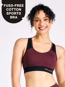Nykd by Nykaa - Mid Impact Everyday Cotton Racerback Sports Bra with Removable Cups NYK904 Fig