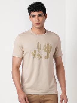 WILDCRAFT - Men'S Beige Graphic Cotton Blend Regular Fit T-Shirt