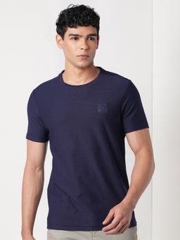 WILDCRAFT - Men'S Navy Blue Solid Cotton Regular Fit T-Shirt
