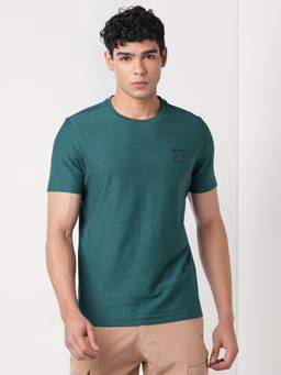 WILDCRAFT - Men'S Green Solid Cotton Regular Fit T-Shirt