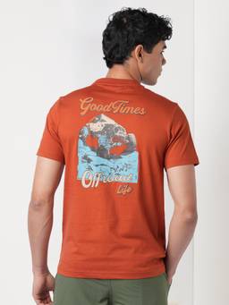 WILDCRAFT - Men'S Orange Typography Cotton Regular Fit T-Shirt