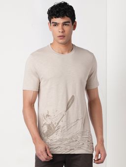 WILDCRAFT - Men'S Beige Graphic Cotton Regular Fit T-Shirt