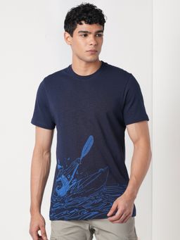WILDCRAFT - Men'S Navy Blue Graphic Cotton Regular Fit T-Shirt