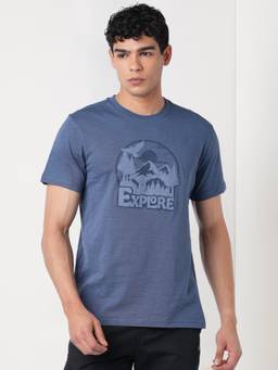 WILDCRAFT - Men'S Blue Typography Cotton Regular Fit T-Shirt