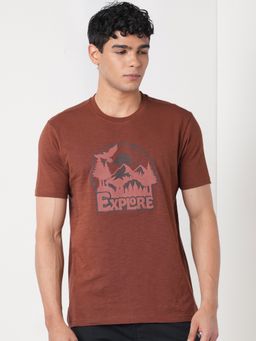 WILDCRAFT - Men'S Brown Typography Cotton Regular Fit T-Shirt
