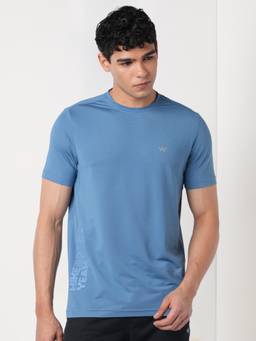 WILDCRAFT - Men'S Blue Solid Polyester Blend Regular Fit T-Shirt