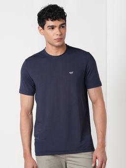 WILDCRAFT - Men'S Navy Blue Solid Polyester Blend Regular Fit T-Shirt
