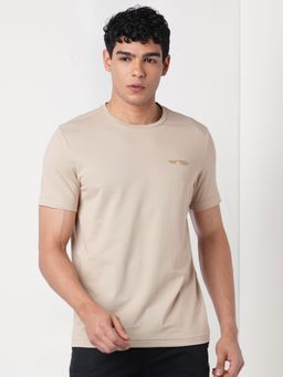 WILDCRAFT - Men'S Beige Solid Cotton Blend Regular Fit T-Shirt