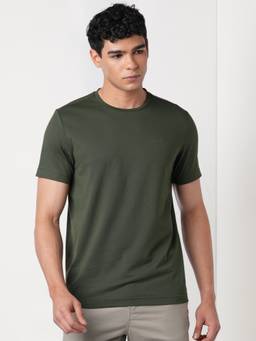 WILDCRAFT - Men'S Olive Solid Cotton Blend Regular Fit T-Shirt
