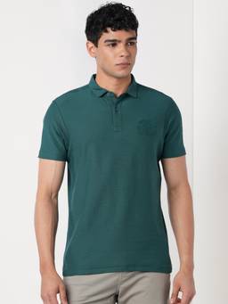 WILDCRAFT - Men'S Green Printed Cotton Regular Fit Polo T-Shirt
