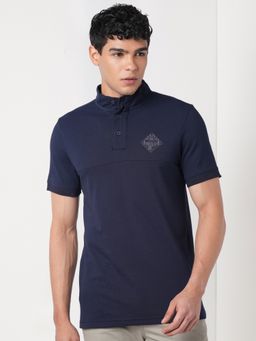 WILDCRAFT - Men'S Navy Blue Solid Cotton Blend Regular Fit T-Shirt