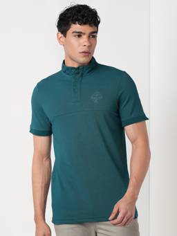 WILDCRAFT - Men'S Green Solid Cotton Blend Regular Fit T-Shirt