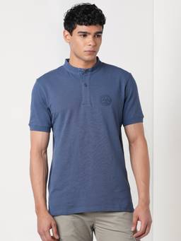 WILDCRAFT - Men'S Blue Solid Cotton Regular Fit T-Shirt