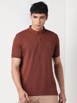 WILDCRAFT - Men'S Brown Solid Cotton Regular Fit T-Shirt