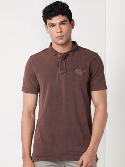 WILDCRAFT - Men'S Brown Solid Cotton Regular Fit Polo T-Shirt