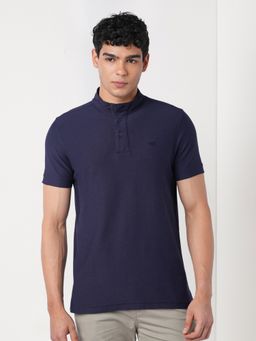 WILDCRAFT - Men'S Navy Blue Solid Cotton Regular Fit T-Shirt