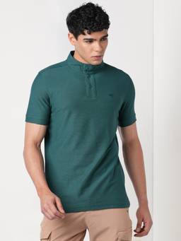 WILDCRAFT - Men'S Green Solid Cotton Regular Fit T-Shirt