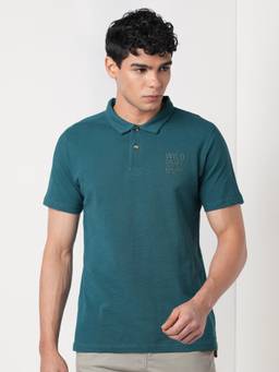 WILDCRAFT - Men'S Teal Solid Cotton Regular Fit Polo T-Shirt