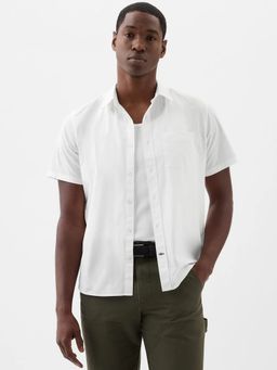 GAP - Men'S White Solid Cotton Blend Regular Fit Shirt