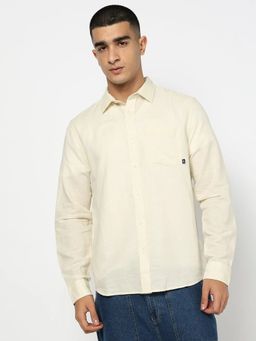 GAP - Men'S Beige Solid Cotton Blend Regular Fit Shirt