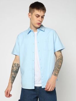 GAP - Men'S Blue Solid Cotton Regular Fit Shirt
