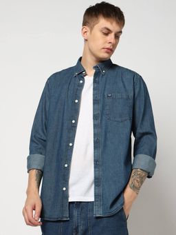 GAP - Men'S Navy Blue Solid Cotton Regular Fit Shirt