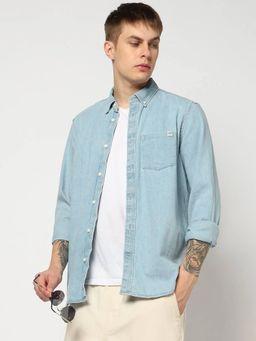 GAP - Men'S Blue Solid Cotton Regular Fit Shirt