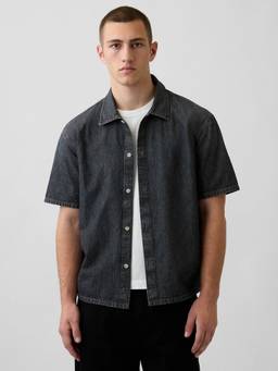 GAP - Men'S Black Solid Cotton Regular Fit Shirt