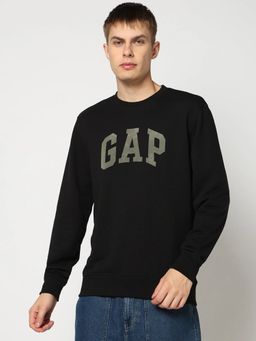 GAP - Men'S Black Solid Knitted Regular Fit Sweatshirt