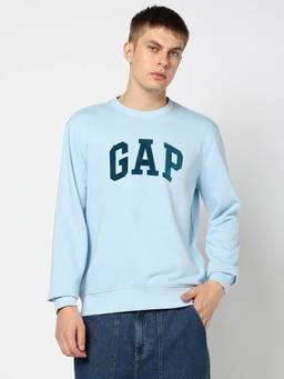 GAP - Men'S Blue Solid Cotton Blend Regular Fit Sweatshirt