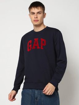 GAP - Men'S Navy Blue Solid Knitted Regular Fit Sweatshirt