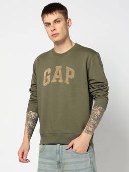 GAP - Men'S Olive Solid Cotton Blend Regular Fit Sweatshirt