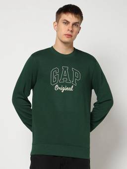 GAP - Men'S Green Solid Cotton Blend Regular Fit Sweatshirt