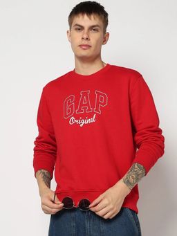 GAP - Men'S Red Solid Knitted Regular Fit Sweatshirt