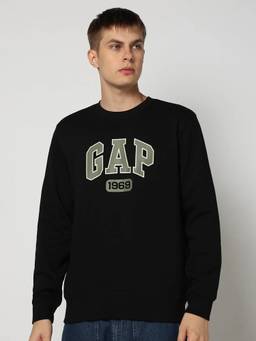 GAP - Men'S Black Solid Cotton Blend Regular Fit Sweatshirt