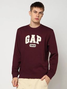 GAP - Men'S Burgundy Solid Cotton Blend Regular Fit Sweatshirt