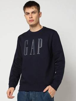 GAP - Men'S Navy Blue Solid Cotton Blend Regular Fit Sweatshirt