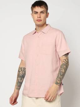GAP - Men'S Pink Solid Cotton Blend Regular Fit Shirt