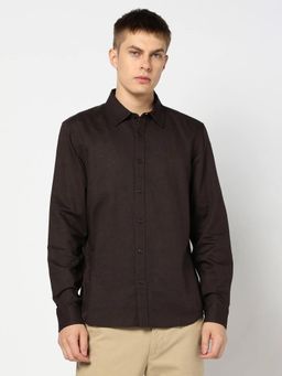 GAP - Men'S Brown Solid Cotton Blend Regular Fit Shirt