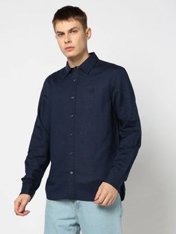 GAP - Men'S Navy Blue Solid Cotton Blend Regular Fit Shirt