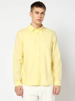 GAP - Men'S Yellow Solid Cotton Blend Regular Fit Shirt