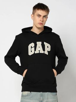 GAP - Men'S Black Solid Cotton Blend Regular Fit Sweatshirt