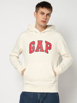 GAP - Men'S Off White Solid Cotton Blend Regular Fit Sweatshirt