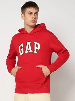 GAP - Men'S Red Solid Cotton Blend Regular Fit Sweatshirt