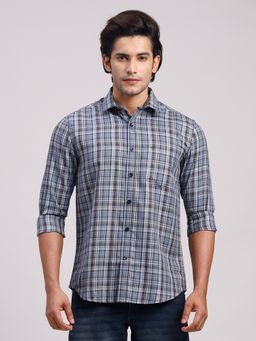 Classic Polo - Men'S Blue Checks Cotton Slim Fit Shirt