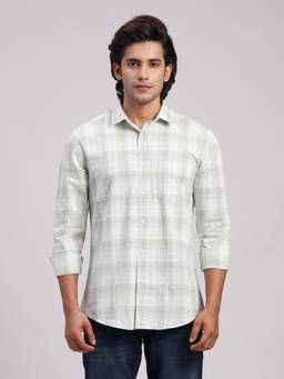 Classic Polo - Men'S White Checks Cotton Slim Fit Shirt