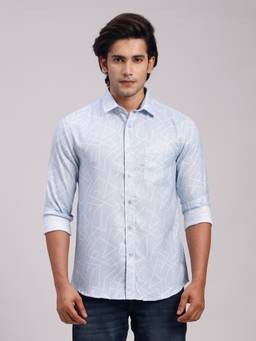 Classic Polo - Men'S Blue Printed Cotton Slim Fit Shirt