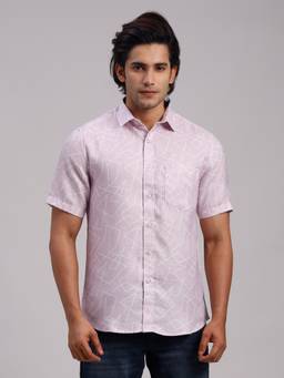 Classic Polo - Men'S Mauve Printed Cotton Slim Fit Shirt