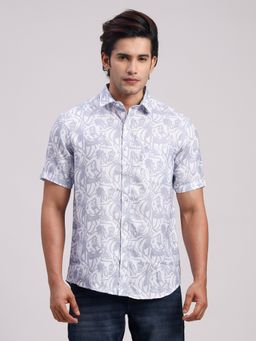 Classic Polo - Men'S Grey Printed Cotton Slim Fit Shirt