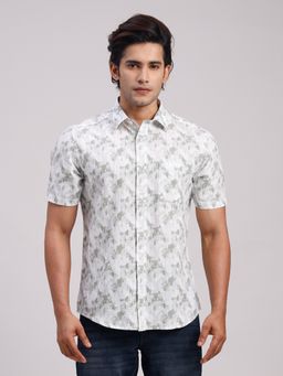 Classic Polo - Men'S White Printed Cotton Slim Fit Shirt
